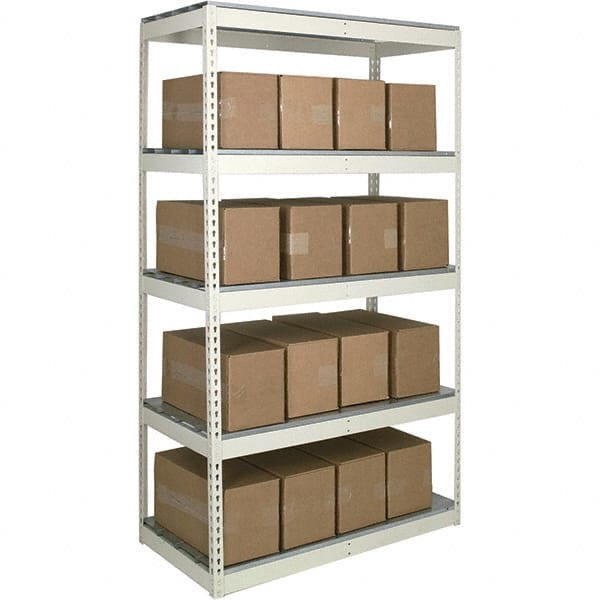 Hallowell - 5 Shelf Starter Open Steel Shelving - 620 Lb Capacity, 96" Wide x 120" High x 36" Deep, Tan - Exact Tooling