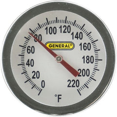 General - 20 Inch Long Stem, 2 Inch Dial Diameter, Back Connected Bi-Metal Thermometer - 220°Fahrenheit - Exact Tooling