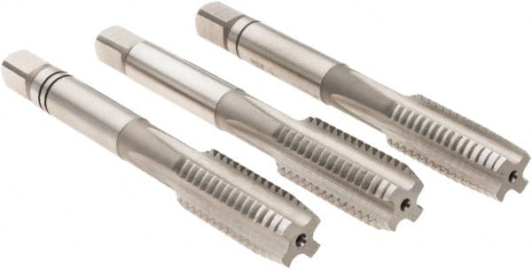 Iscar - M10x1.50 Metric Coarse, 4 Flute, Bottoming, Plug & Taper, Uncoated, Uncoated Finish, High Speed Steel Tap Set - Right Hand Cut, 70mm OAL, 0.866" Thread Length, 6H Class of Fit, Series TPH - Exact Tooling