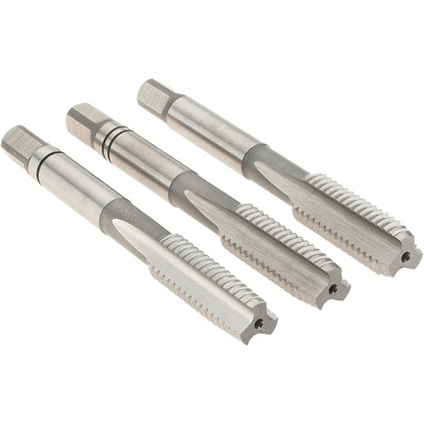 Iscar - M8x1.25 Metric Coarse, 3 Flute, Bottoming, Plug & Taper, Uncoated, Uncoated Finish, High Speed Steel Tap Set - Right Hand Cut, 63mm OAL, 0.787" Thread Length, 6H Class of Fit, Series TPH - Exact Tooling