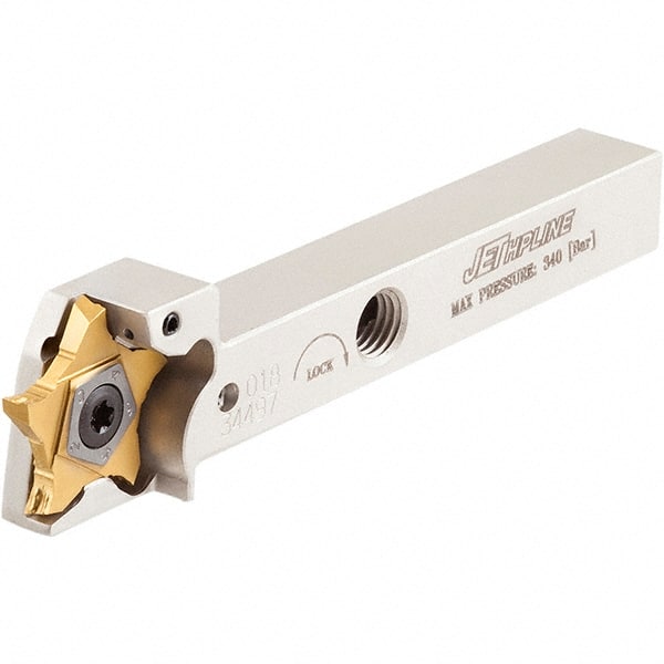 Iscar - External Thread, 0.689" Max Depth of Cut, 1.8mm Min Groove Width, 120mm OAL, Right Hand Indexable Grooving Cutoff Toolholder - 16mm Shank Height x 12mm Shank Width, TAG Insert Style, TGT Toolholder Style, Series Tang-Grip - Exact Tooling