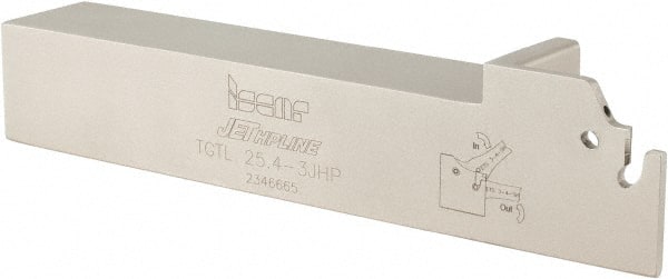 Iscar - External Thread, 1.122" Max Depth of Cut, 2.8mm Min Groove Width, 150mm OAL, Left Hand Indexable Grooving Cutoff Toolholder - 1" Shank Height x 1" Shank Width, TAG Insert Style, TGT Toolholder Style, Series Tang-Grip - Exact Tooling