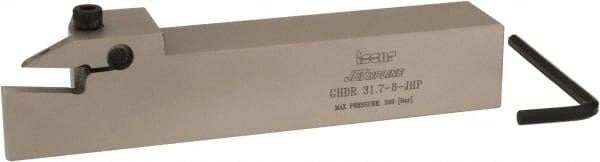 Iscar - GHD, External, Right Hand, 1" Max Depth of Cut, 0.26 to 0.327" Groove Width, Indexable Grooving Tool Holder - GI.., GPV.., TIP.. Insert Compatibility, 1-1/4" Shank Height, 1-1/4" Shank Width, 7" OAL, Through Coolant - Exact Tooling