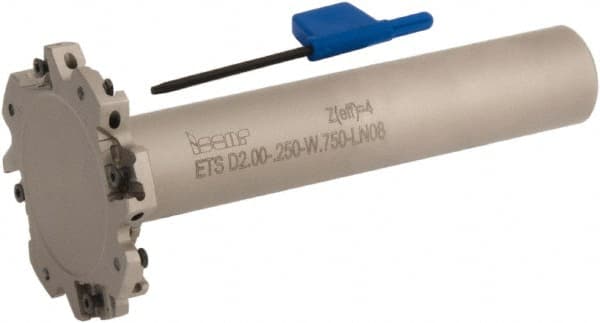 Iscar - Shank Connection, 1/4" Cutting Width, 5/8" Depth of Cut, 2" Cutter Diam, 4 Tooth Indexable Slotting Cutter - 3/4" Shank Diam, ETS-LN08 Toolholder, LNET Insert, Right Hand Cutting Direction - Exact Tooling