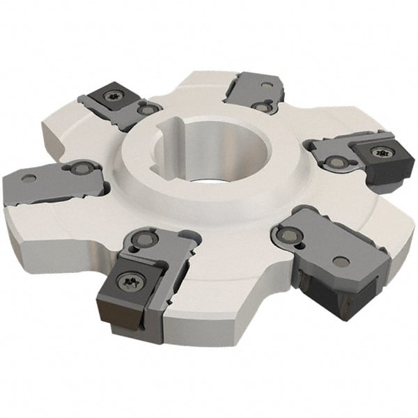 Iscar - Arbor Hole Connection, 0.236" Cutting Width, 25mm Depth of Cut, 100mm Cutter Diam, 27mm Hole Diam, 6 Tooth Indexable Slotting Cutter - SDN Toolholder, LNET Insert, Right Hand Cutting Direction - Exact Tooling