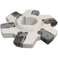 Iscar - Arbor Hole Connection, 0.236" Cutting Width, 25mm Depth of Cut, 100mm Cutter Diam, 27mm Hole Diam, 6 Tooth Indexable Slotting Cutter - SDN Toolholder, LNET Insert, Right Hand Cutting Direction - Exact Tooling