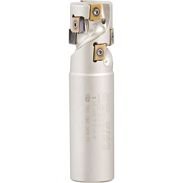 Iscar - 1-1/4" Cut Diam, 1.4" Max Depth of Cut, 1-1/4" Shank Diam, 4-1/4" OAL, Indexable Square Shoulder Helical End Mill - Weldon Shank, 90° Lead Angle, Through Coolant, Series Helitang - Exact Tooling