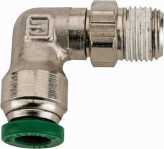 Parker - 1/4" Outside Diam, 1/8 NPTF, Nickel Plated Brass Push-to-Connect Tube Male Swivel Elbow - 300 Max psi, Tube to Male NPT Connection, Buna-N O-Ring - Exact Tooling