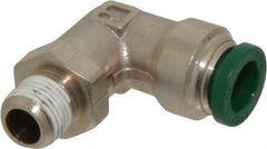 Parker - 5/16" Outside Diam, 1/8 NPTF, Nickel Plated Brass Push-to-Connect Tube Male Swivel Elbow - 300 Max psi, Tube to Male NPT Connection, Buna-N O-Ring - Exact Tooling