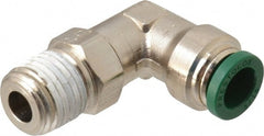 Parker - 5/16" Outside Diam, 1/4 NPTF, Nickel Plated Brass Push-to-Connect Tube Male Swivel Elbow - 300 Max psi, Tube to Male NPT Connection, Buna-N O-Ring - Exact Tooling