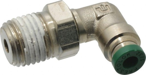 Parker - 5/32" Outside Diam, 1/4 NPTF, Nickel Plated Brass Push-to-Connect Tube Male Swivel Elbow - 300 Max psi, Tube to Male NPT Connection, Buna-N O-Ring - Exact Tooling