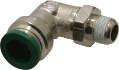 Parker - 3/8" Outside Diam, 1/8 NPTF, Nickel Plated Brass Push-to-Connect Tube Male Swivel Elbow - 300 Max psi, Tube to Male NPT Connection, Buna-N O-Ring - Exact Tooling