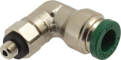 Parker - 1/4" Outside Diam, 10-32 UNF, Nickel Plated Brass Push-to-Connect Tube Male Swivel Elbow - 300 Max psi, Tube to Male UNF Connection, Buna-N O-Ring - Exact Tooling