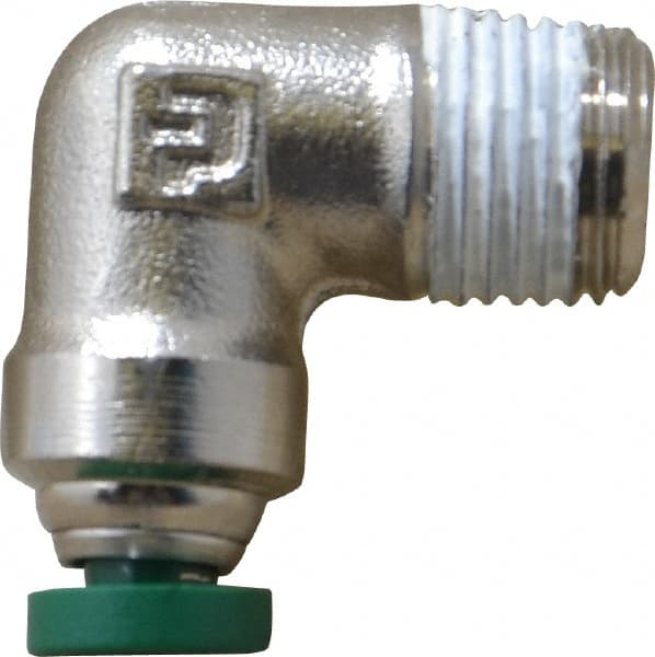 Parker - 1/8" Outside Diam, 1/8 NPTF, Nickel Plated Brass Push-to-Connect Tube Male Elbow - 300 Max psi, Tube to Male NPT Connection, Buna-N O-Ring - Exact Tooling