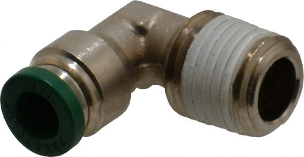 Parker - 1/4" Outside Diam, 1/4 NPTF, Nickel Plated Brass Push-to-Connect Tube Male Elbow - 300 Max psi, Tube to Male NPT Connection, Buna-N O-Ring - Exact Tooling
