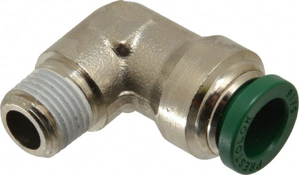 Parker - 5/16" Outside Diam, 1/8 NPTF, Nickel Plated Brass Push-to-Connect Tube Male Elbow - 300 Max psi, Tube to Male NPT Connection, Buna-N O-Ring - Exact Tooling