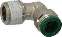 Parker - 3/8" Outside Diam, 3/8 NPTF, Nickel Plated Brass Push-to-Connect Tube Male Elbow - 300 Max psi, Tube to Male NPT Connection, Buna-N O-Ring - Exact Tooling