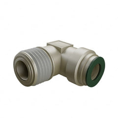 Parker - 1/2" Outside Diam, 3/8 NPTF, Nickel Plated Brass Push-to-Connect Tube Male Elbow - 300 Max psi, Tube to Male NPT Connection, Buna-N O-Ring - Exact Tooling