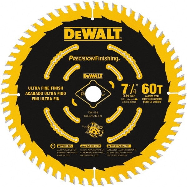 DeWALT - 7-1/4" Diam, 5/8" Arbor Hole Diam, 60 Tooth Wet & Dry Cut Saw Blade - Carbide-Tipped, Diamond Arbor - Exact Tooling