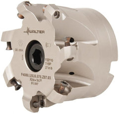 Walter - 4" Cut Diam, 1-1/2" Arbor Hole, 4mm Max Depth of Cut, 43° Indexable Chamfer & Angle Face Mill - 7 Inserts, ODM. 0605.., ODH. 0605.. Insert, Series F4080 - Exact Tooling