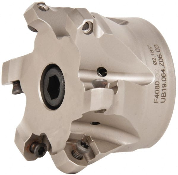 Walter - 3" Cut Diam, 1" Arbor Hole, 3mm Max Depth of Cut, 43° Indexable Chamfer & Angle Face Mill - 6 Inserts, ODM. 0504.., ODH. 0504.. Insert, Series F4080 - Exact Tooling