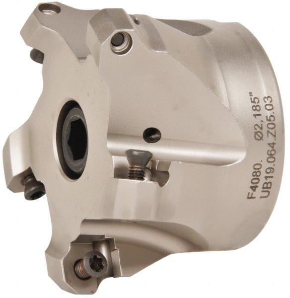 Walter - 4" Cut Diam, 1-1/2" Arbor Hole, 4mm Max Depth of Cut, 43° Indexable Chamfer & Angle Face Mill - 5 Inserts, ODM. 0605.., ODH. 0605.. Insert, Series F4080 - Exact Tooling