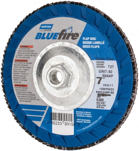 Norton - 7" 80 Grit 5/8-11 Center Hole Type 27 Zirconia Alumina Flap Disc - Exact Tooling