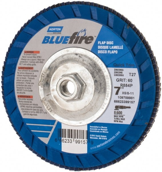 Norton - 7" 60 Grit 5/8-11 Center Hole Type 27 Zirconia Alumina Flap Disc - Exact Tooling