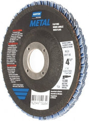 Norton - 60 Grit, 4-1/2" Disc Diam, 7/8" Center Hole, Type 29 Zirconia Alumina Flap Disc - 13,300 Max RPM, Fiberglass Backing, Arbor Attaching System, Coated - Exact Tooling