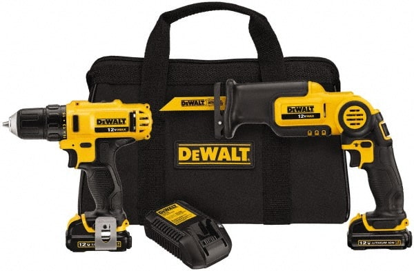 DeWALT - 12 Volt Cordless Tool Combination Kit - Includes 3/8" Drill/Driver & Pivot Reciprocating Saw, Lithium-Ion Battery Included - Exact Tooling
