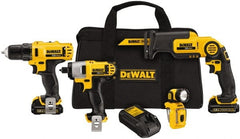 DeWALT - 12 Volt Cordless Tool Combination Kit - Includes 3/8" Drill/Driver, 1/4" Impact Driver, Pivot Reciprocating Saw & LED Worklight, Lithium-Ion Battery Included - Exact Tooling