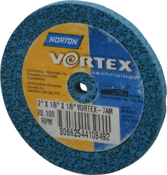 Norton - 2" Diam, 1/8" Face Width, 1/8" Center Hole, Medium Grade, Aluminum Oxide Deburring Wheel - Unitized, Medium Density 7 Grade - Exact Tooling