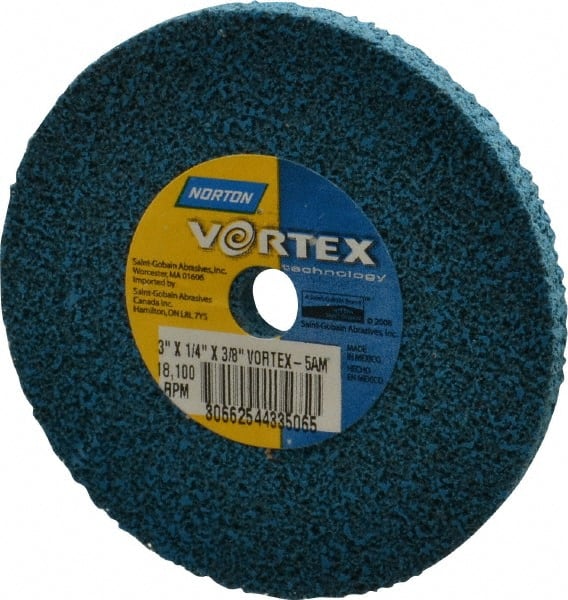 Norton - 3" Diam, 1/4" Face Width, 3/8" Center Hole, Medium Grade, Aluminum Oxide Deburring Wheel - Unitized, Medium Density 5 Grade - Exact Tooling