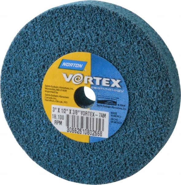 Norton - 3" Diam, 1/2" Face Width, 3/8" Center Hole, Medium Grade, Aluminum Oxide Deburring Wheel - Unitized, Medium Density 7 Grade - Exact Tooling