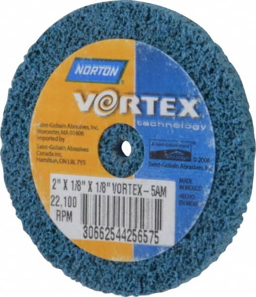 Norton - 2" Diam, 1/8" Face Width, 1/8" Center Hole, Medium Grade, Aluminum Oxide Deburring Wheel - Unitized, Medium Density 5 Grade - Exact Tooling