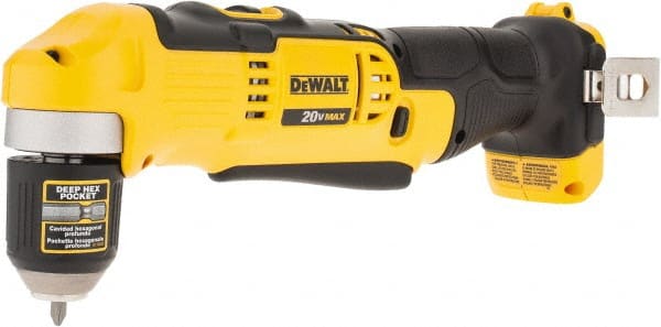 DeWALT - 20 Volt 3/8" Chuck Right Angle Handle Cordless Drill - 0-650 & 0-2000 RPM, Keyless Chuck, Reversible, Lithium-Ion Batteries Not Included - Exact Tooling