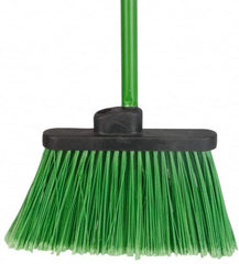 PRO-SOURCE - 12" Wide, Green Polypropylene Bristles, 48" Vinyl-Coated Metal Handle, Angled Broom - Flagged - Exact Tooling