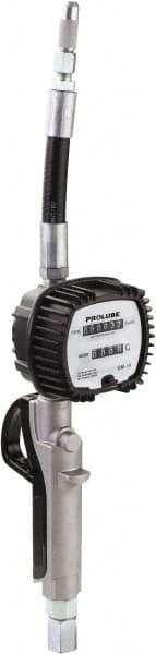 PRO-LUBE - 1/2 Inlet Thread, Mechanical Cast Aluminum Lubricant Meter - 8" Long Spout, FNPT Inlet Thread, Measures in Liters, Quarts - Exact Tooling