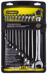 Stanley - 11 Piece, 1/4" to 13/16", 12 Point Combination Wrench Set - Inch Measurement Standard, Full Polish Finish, Comes in Plastic Case - Exact Tooling