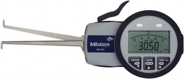 Mitutoyo - 0.0472 Inch Groove Width, 0.2047 Inch Groove Depth, 0.39 to 1.18 Inch, Ball/Ball Inside Electronic Caliper Gage - 0.0005 Inch Resolution, 0.0015 Inch Accuracy, 0.0394 Inch Tip Diameter, 3.3465 Inch Leg Length, Data Output, AA Battery - Exact Tooling