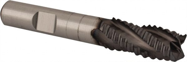 Niagara Cutter - 7/16" Diam, Coarse Pitch, 1" LOC, 4 Flute Cobalt Roughing Square End Mill - TiCN Finish, 2-11/16" OAL, 3/8" Shank Diam, Single End, Centercutting, 30° Helix - Exact Tooling