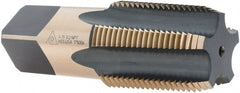 Made in USA - 1 - 11-1/2 NPT Thread, 5 Flute Standard Pipe Tap - 3-1/4" OAL, 1-3/4" Thread Length, 1-1/8" Shank Diam, Oxide/Gold Finish, High Speed Steel - Exact Tooling