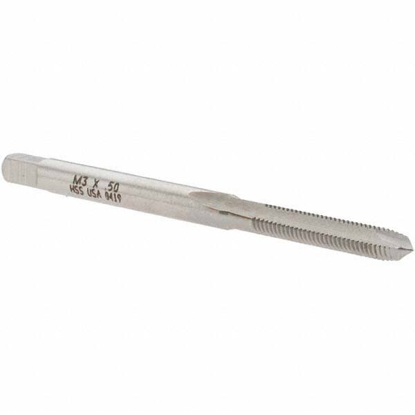 Made in USA - M3x0.50 Metric Coarse, 2 Flute, High Speed Steel Spiral Point Tap - Plug Chamfer, Right Hand Thread, 1-15/16" OAL - Exact Tooling