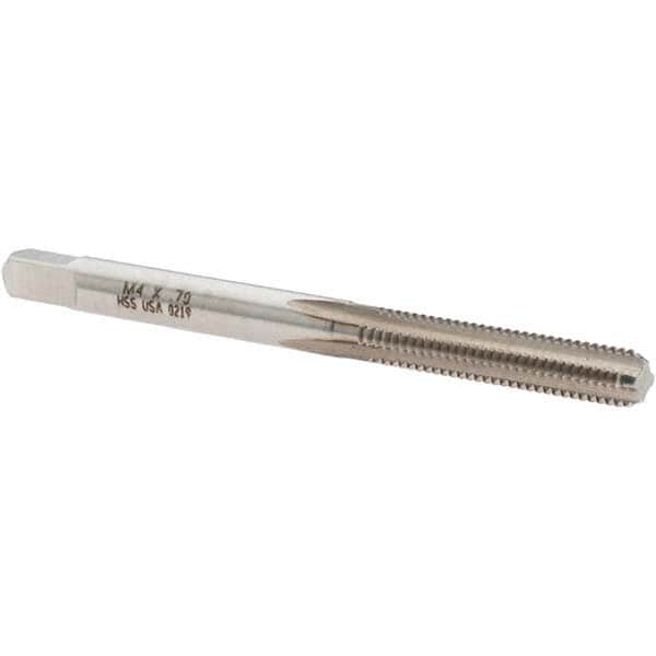 Made in USA - M4x0.70 Metric Coarse 4 Flute Bright Finish High Speed Steel Straight Flute Standard Hand Tap - Bottoming, 2-1/8" OAL, D4 Limit - Exact Tooling