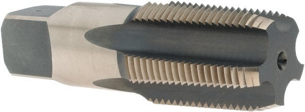 Made in USA - 3/4-14 NPT Thread, 5 Flute Standard Pipe Tap - 3-1/4" OAL, 1-3/8" Thread Length, 29/32" Shank Diam, Oxide/Gold Finish, High Speed Steel - Exact Tooling