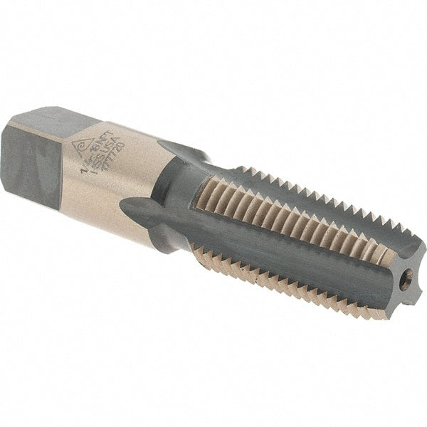 Made in USA - 1/4-18 NPT Thread, 4 Flute Standard Pipe Tap - 2-7/16" OAL, 1-1/16" Thread Length, 9/16" Shank Diam, Oxide/Gold Finish, High Speed Steel - Exact Tooling