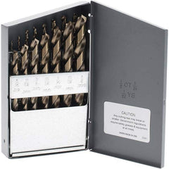 Made in USA - 1/16 to 1/2", 135° Point, Bright Finish, Cobalt Jobber Length Drill Bit Set - Exact Tooling