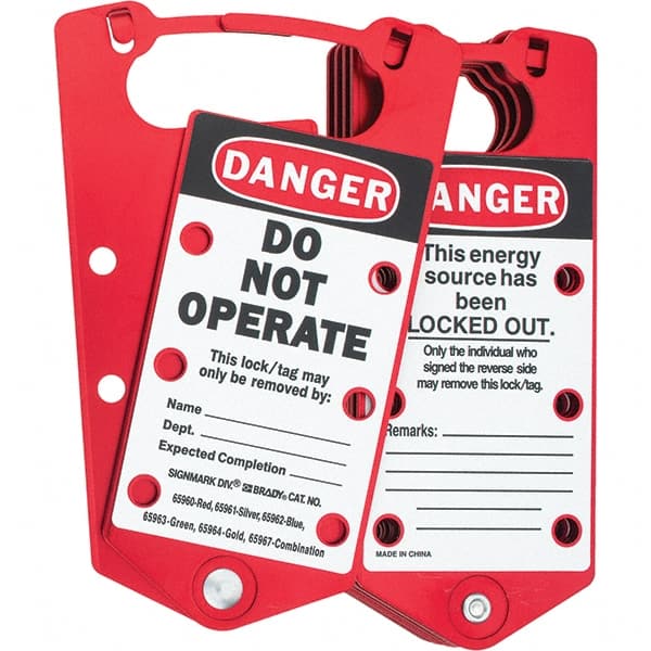 Brady - Single Jaw, 6 PadLocks, Anodized Aluminum Lockout Hasp - Scissor Action, 7-1/4" Long x 3" Wide - Exact Tooling