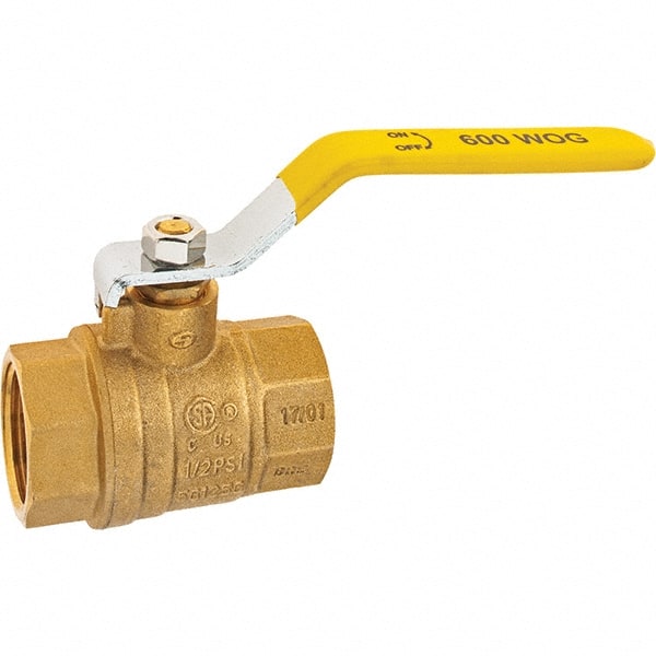 Value Collection - 1" Pipe, Brass Full Port Ball Valve - 2 Piece, NPT Ends, Lever Handle, 600 WOG, 150 WSP - Exact Tooling