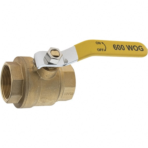 Value Collection - 1-1/2" Pipe, Brass Full Port Ball Valve - 2 Piece, NPT Ends, Lever Handle, 600 WOG, 150 WSP - Exact Tooling